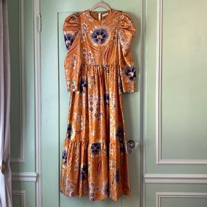 Ulla Johnson Audelia Gold Floral-Print Silk Maxi Dress